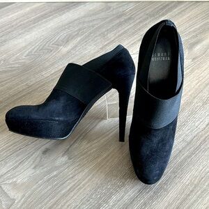 Stuart Weitzman black suede platform bootie heels. Size 9 ½ Narrow.